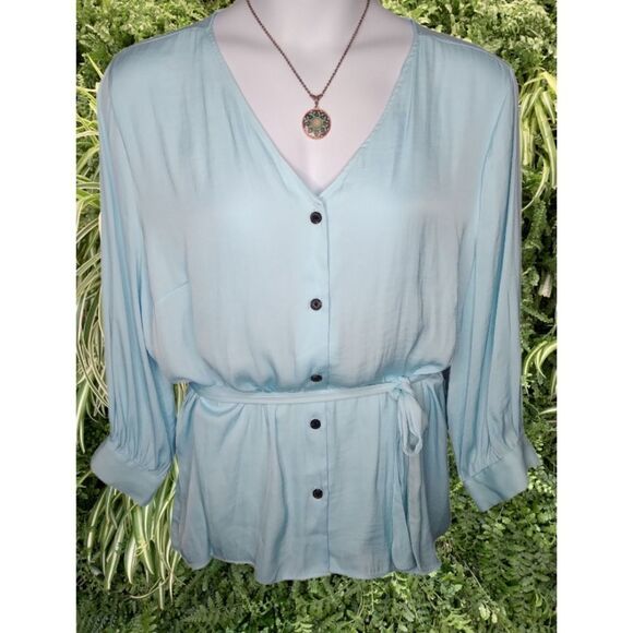 Worthington Sheer Aqua Top Button Down 2X - Picture 1 of 11